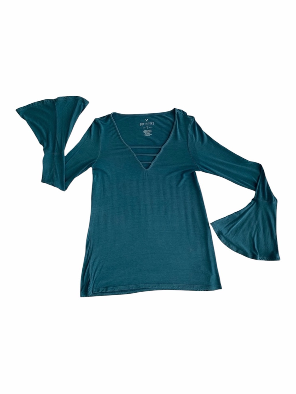 American Eagle Soft & Sexy Blue V-Neck Bell Sleeve Top S